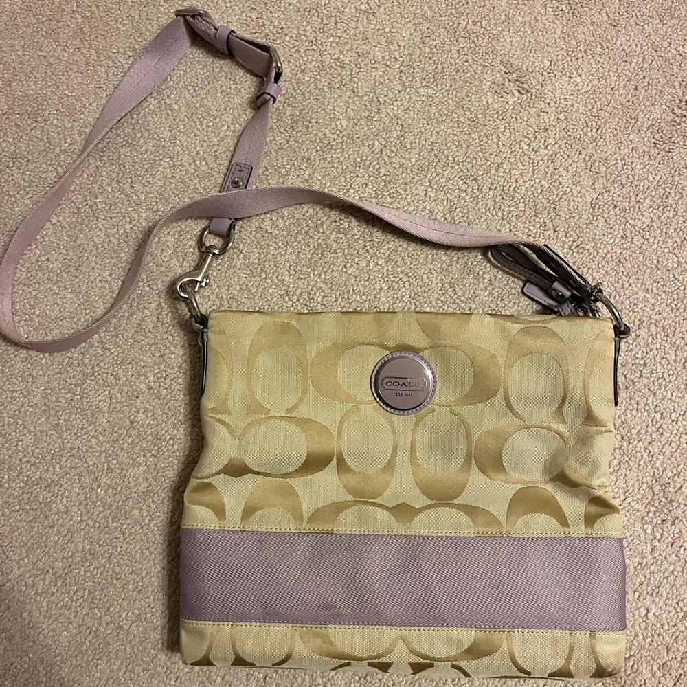 Coach tan and purple cross body